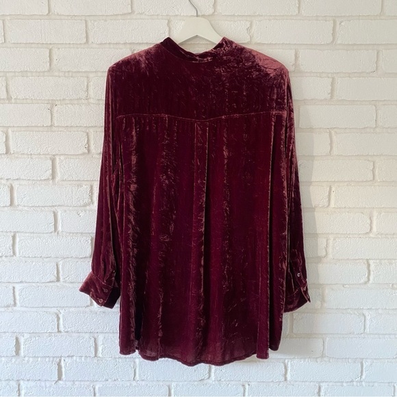 Eileen Fisher Velvet Classic Collar Long Tunic Shirt Deep Claret Red Size XL - Picture 5 of 9